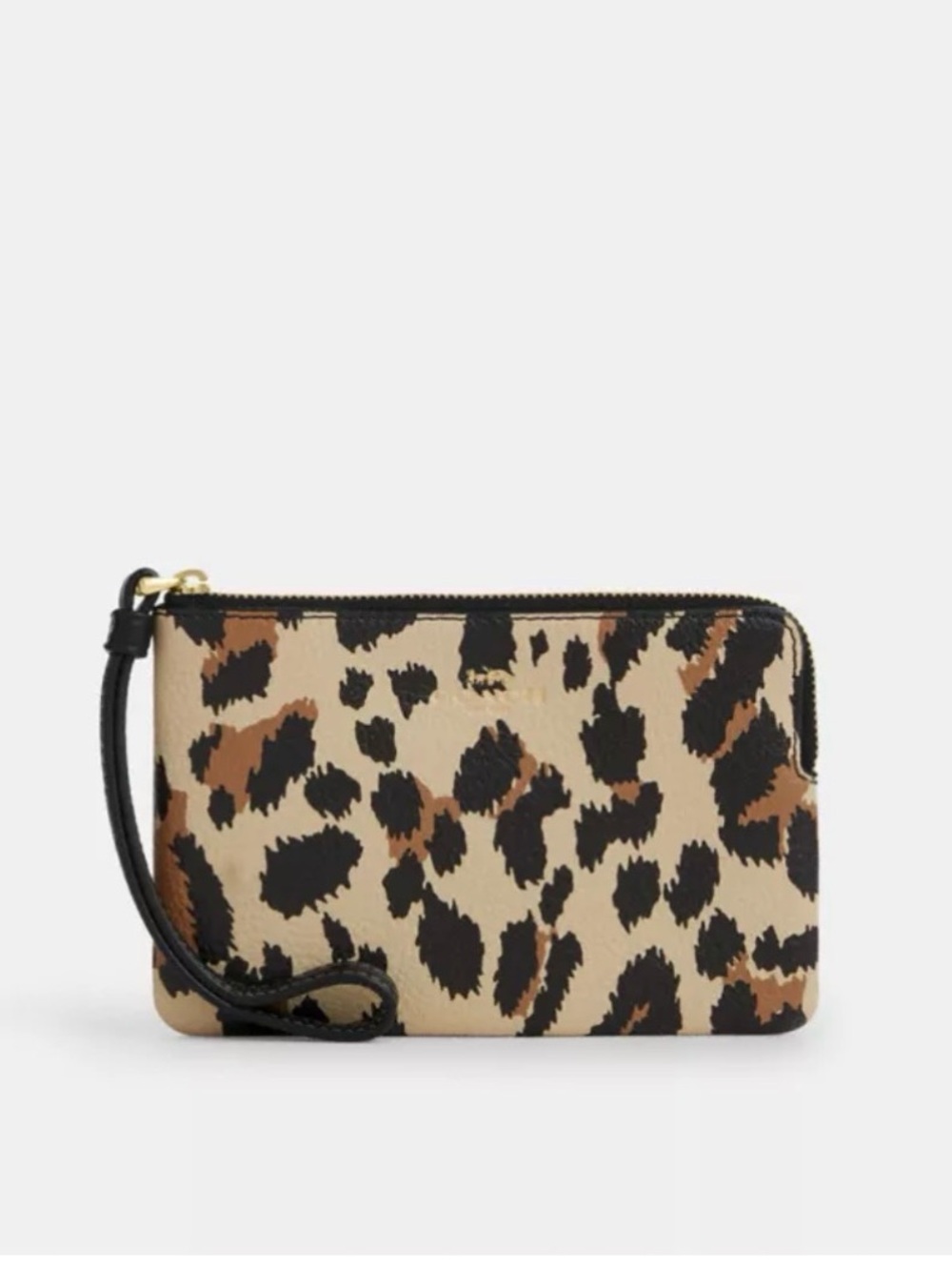 🤎🖤Coach NWT Leopard Print Corner Zip Wristlet With Gold Hardware